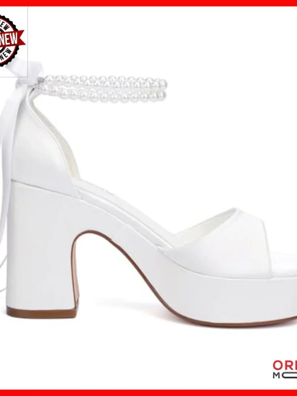 Platform Wedding Sandals with Pearl Heels and Block Heel for Bride